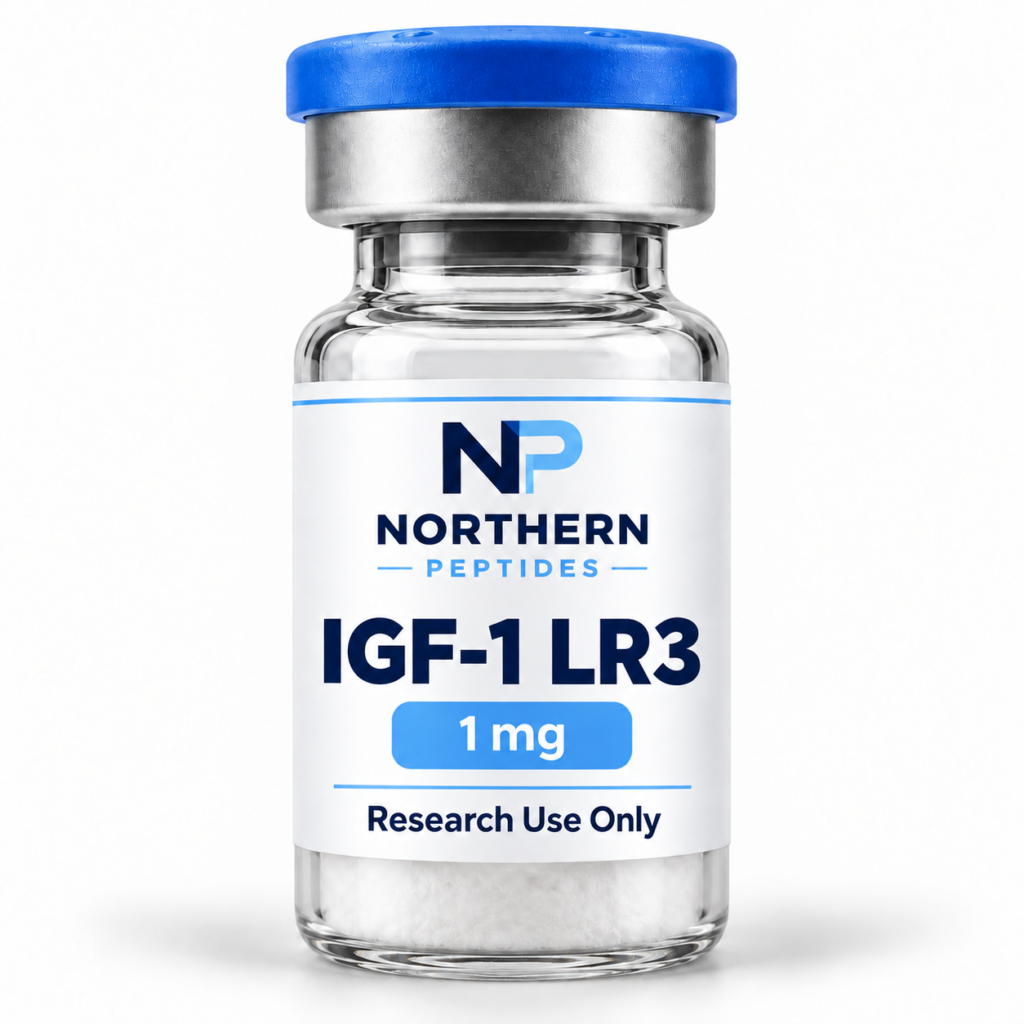 IGF-1LR3 1mg — branded product vial, Northern Peptides Canada.