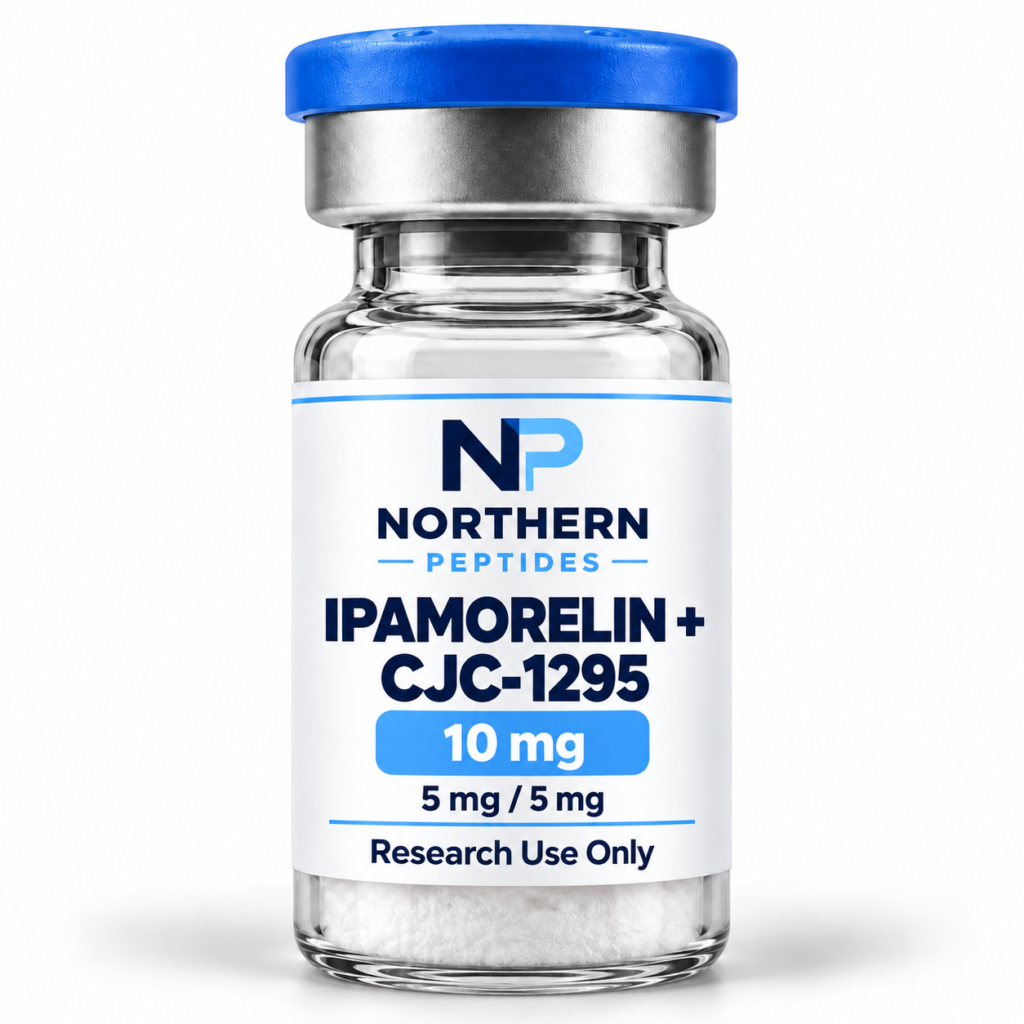 Ipamorelin + CJC-1295 Blend 10mg — branded product vial, Northern Peptides Canada.