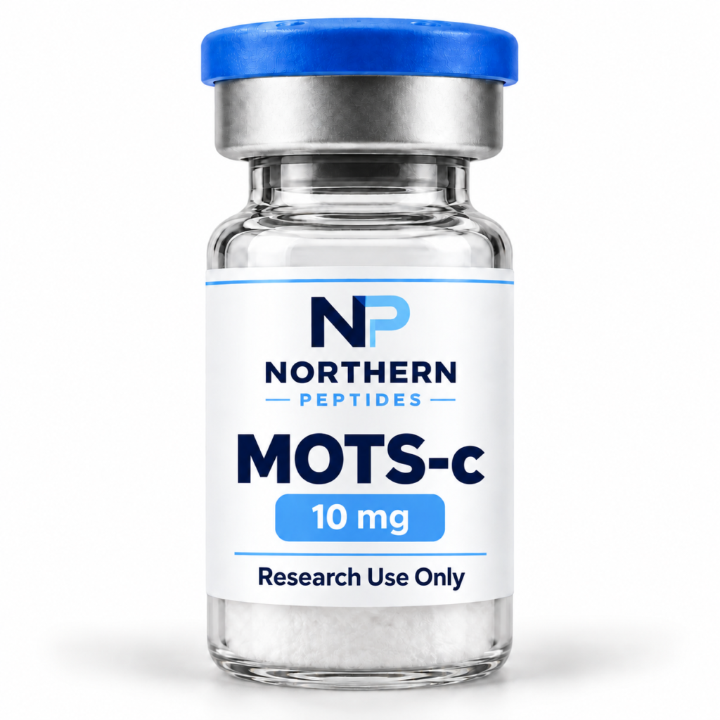 MOTS-C 10mg — branded product vial, Northern Peptides Canada.