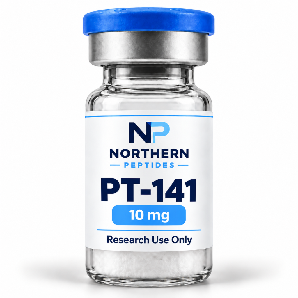 PT-141 10mg — branded product vial, Northern Peptides Canada.