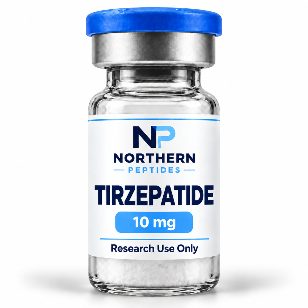 Tirzepatide 10mg — branded product vial, Northern Peptides Canada.