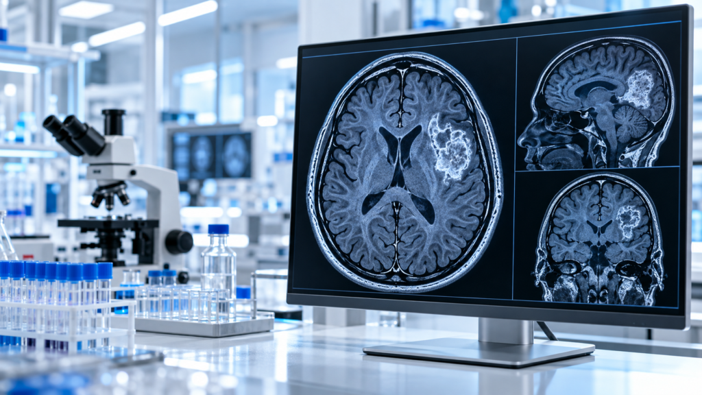 Brain tumor biomarker research examining molecular pathology and tissue classification.